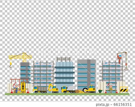 ビルを建築している工事現場イラストのイラスト素材