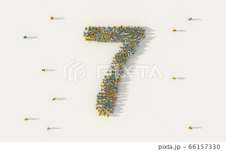 Large group of people forming number seven, 7, 66157330