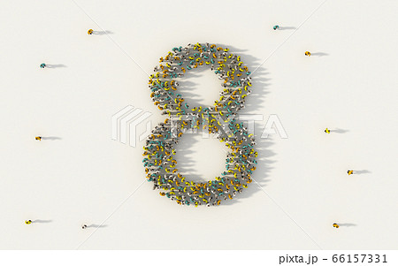 Large group of people forming number eight, 8, Large group of people forming number eight, 8, 66157331