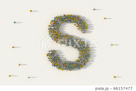 Large group of people forming letter S, capital 66157477