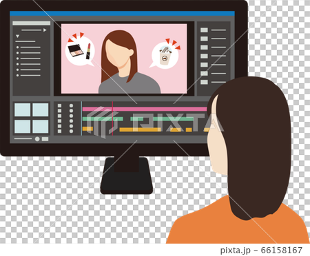 動画編集をする女性のイラスト素材