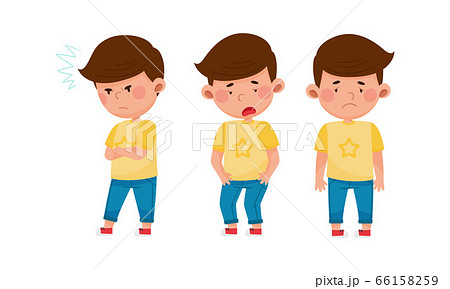 Little Boy Standing with Angry and Exhausted Face Expression Vector Set Little Boy Standing with Angry and Exhausted Face Expression Vector Set 66158259
