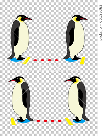 ぺんぎんでソーシャルディスタンスを表現したイラストのセット 66159362