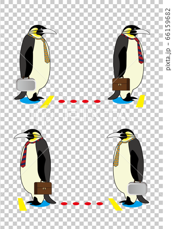ペンギンを擬人化してソーシャルディスタンスを表現したイラストのイラスト素材