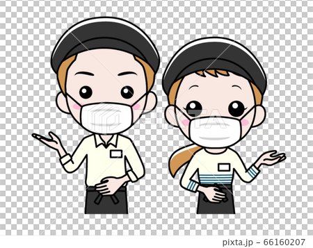 Cafe clerk wearing a mask and guiding 66160207