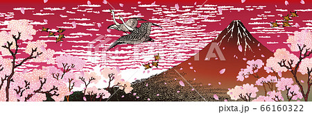 赤い凱風快晴　桜＆花びらワイドバージョン 66160322