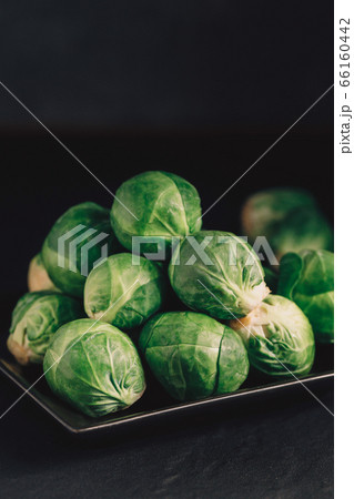 Brussels sprouts on Black background Brussels sprouts on Black background 66160442