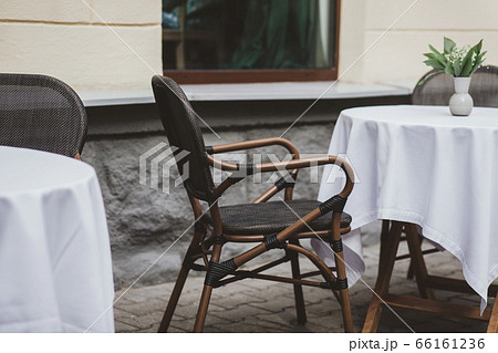 empty tables of outdoor cafe 66161236