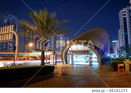 The night illumination of Damac Properties metro station, Dubai, UAE The night illumination of Damac Properties metro station, Dubai, UAE 66161255