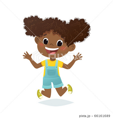 Vector Afro American Girl Jumping And Laughing のイラスト素材