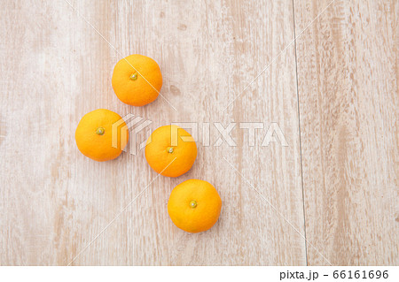 木の上にバラバラにオレンジがのっている Orange デザイン フルーツ かわいいの写真素材