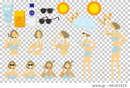 日焼け対策をする水着の女性イラスト 日焼け対策をする水着の女性イラスト 66161824