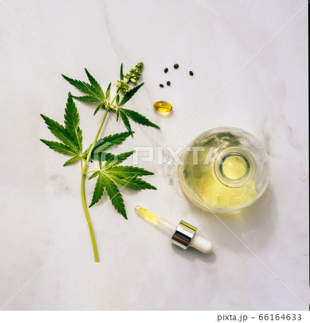 Cosmetics CBD oil. Cosmetic Products with cannabis Oil, tincture Flat lay 66164633