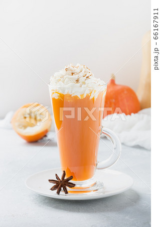 Pumpkin drink on light grey. Pumpkin drink on light grey. 66167911