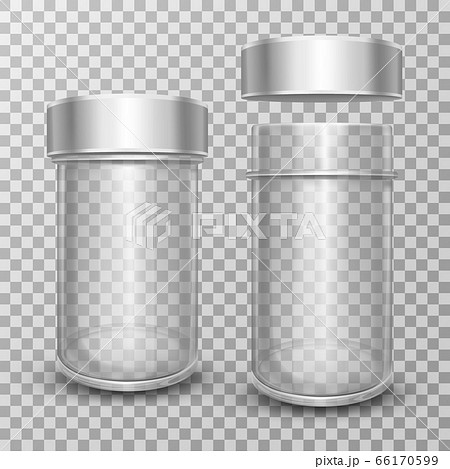 Realistic empty glass jars with silver metal lids 66170599