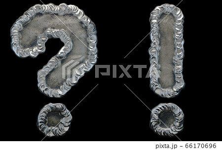 Set of symbols question mark and exclamation mark made of industrial metal on black background 3d 66170696