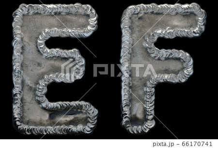 Set of capital letters E and F made of industrial metal isolated on black background. 3d 66170741