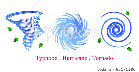 アートな切り抜き風の天気のイラストのセット 台風 竜巻のイラスト素材