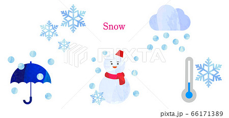 アートな切り抜き風の天気のイラストのセット 雪 雪だるま 雪の結晶のイラスト素材