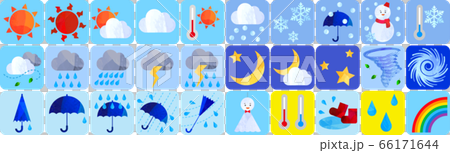 アートな切り抜き風の天気のイラストのセット、アイコン アートな切り抜き風の天気のイラストのセット、アイコン 66171644
