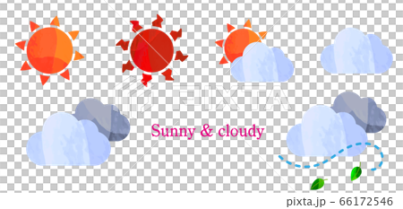 アートな切り抜き風の天気のイラストのセット 晴れ くもりのイラスト素材