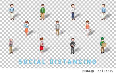 ソーシャルディスタンスをする人たちのイラスト_2(マスク) ソーシャルディスタンスをする人たちのイラスト_2(マスク) 66173739