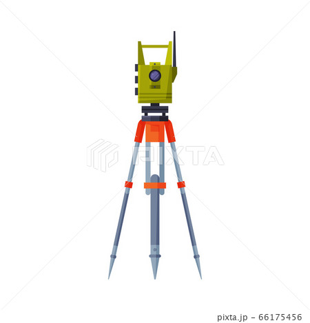Theodolite on Tripod, Geodetic Equipment, Measuring Instrument Flat Style Vector Illustration on White Background 66175456