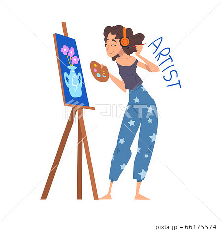 Woman Artist Painting on Easel, Creative Hobby... - Stock Illustration  [66175574] - PIXTA