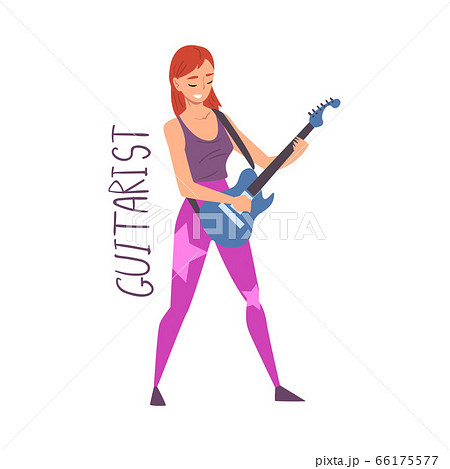 Pretty Girl Playing Electric Guitar Creative のイラスト素材