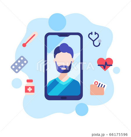 Modern Telemedicine, Male Doctor Giving Online Medical Consultation on Smartphone Screen, Remote Medical Assistance Flat Style Vector Illustration 66175596