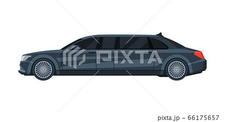 Black Limousine Car, Elegant Premium Luxurious Sedan Limo Vehicle, Side View Flat Vector Illustration 66175657