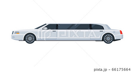 White Limousine Car, Elegant Premium Luxurious Limo Vehicle, Side View Flat Vector Illustration 66175664