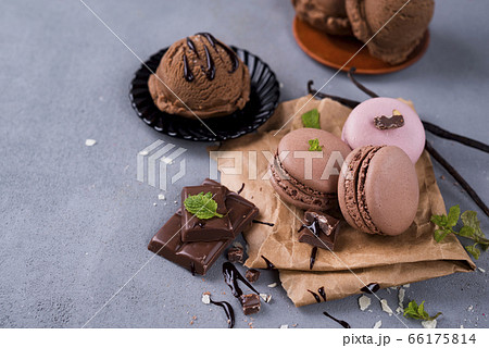 Chocolate macaroons with ice cream Chocolate macaroons with ice cream 66175814
