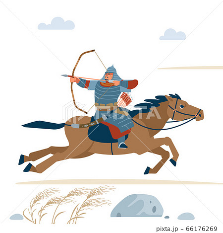 Central Asian Warrior With Bow Riding Horse のイラスト素材