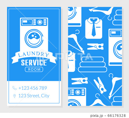 Laundry Service Business Card Template, Two Sides of Invitation Card Vector Illustration 66176328