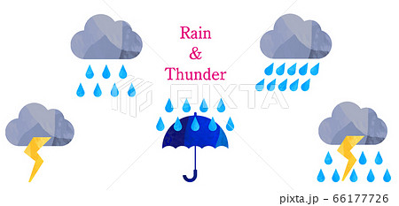 アートな切り抜き風の天気のイラストのセット、雨、雷 アートな切り抜き風の天気のイラストのセット、雨、雷 66177726