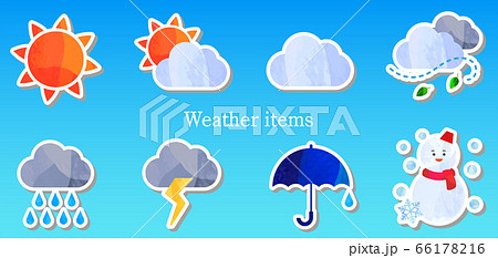 アートな切り抜き風の天気のイラストのセット アートな切り抜き風の天気のイラストのセット 66178216