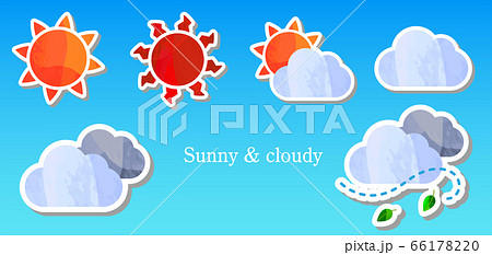 アートな切り抜き風の天気のイラストのセット 晴れ くもりのイラスト素材 6617