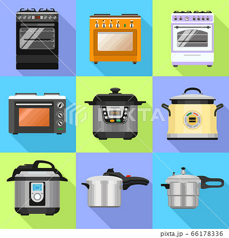 Cooker icon set, flat style 66178336