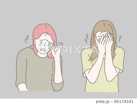 People with sad expression and cry. Hand drawn in thin line style, vector illustrations. 66178381