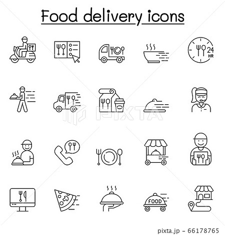 Food delivery icons set in thin line style 66178765