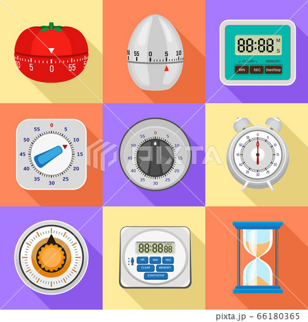 Kitchen timer icon set, flat style Kitchen timer icon set, flat style 66180365