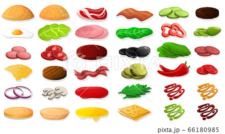 Burger element food icon set, cartoon style 66180985