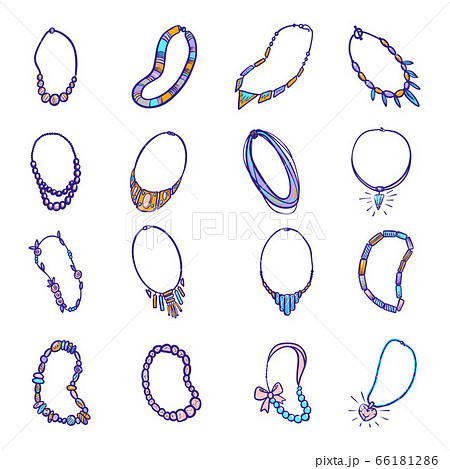 Necklace icon set, hand drawn style 66181286