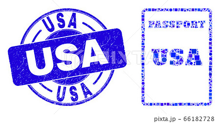 Blue Distress USA Stamp Seal and USA Passport Mosaic Blue Distress USA Stamp Seal and USA Passport Mosaic 66182728