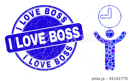Blue Scratched I Love Boss Stamp Seal and Time Manager Mosaic 66182776