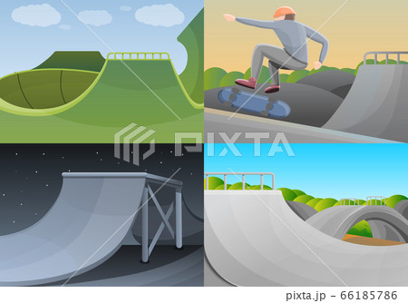 Skate park banner set, cartoon style 66185786