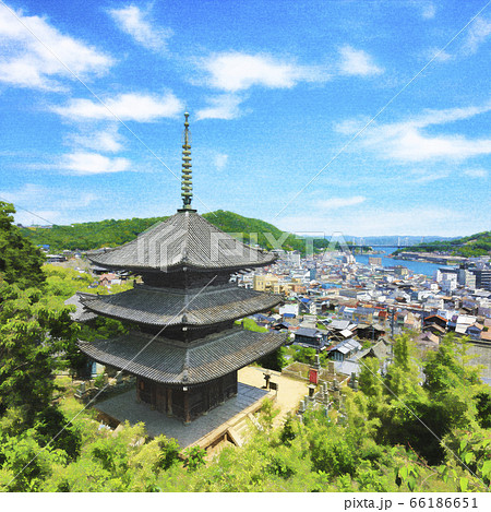 尾道 天寧寺三重塔 水彩風イラスト 尾道 天寧寺三重塔 水彩風イラスト 66186651