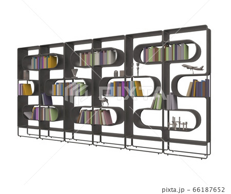 Bookcase bookshelves isolated on white 3d illustration Bookcase bookshelves isolated on white 3d illustration 66187652