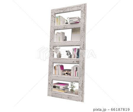 Bookcase bookshelves isolated on white 3d illustration 66187819
